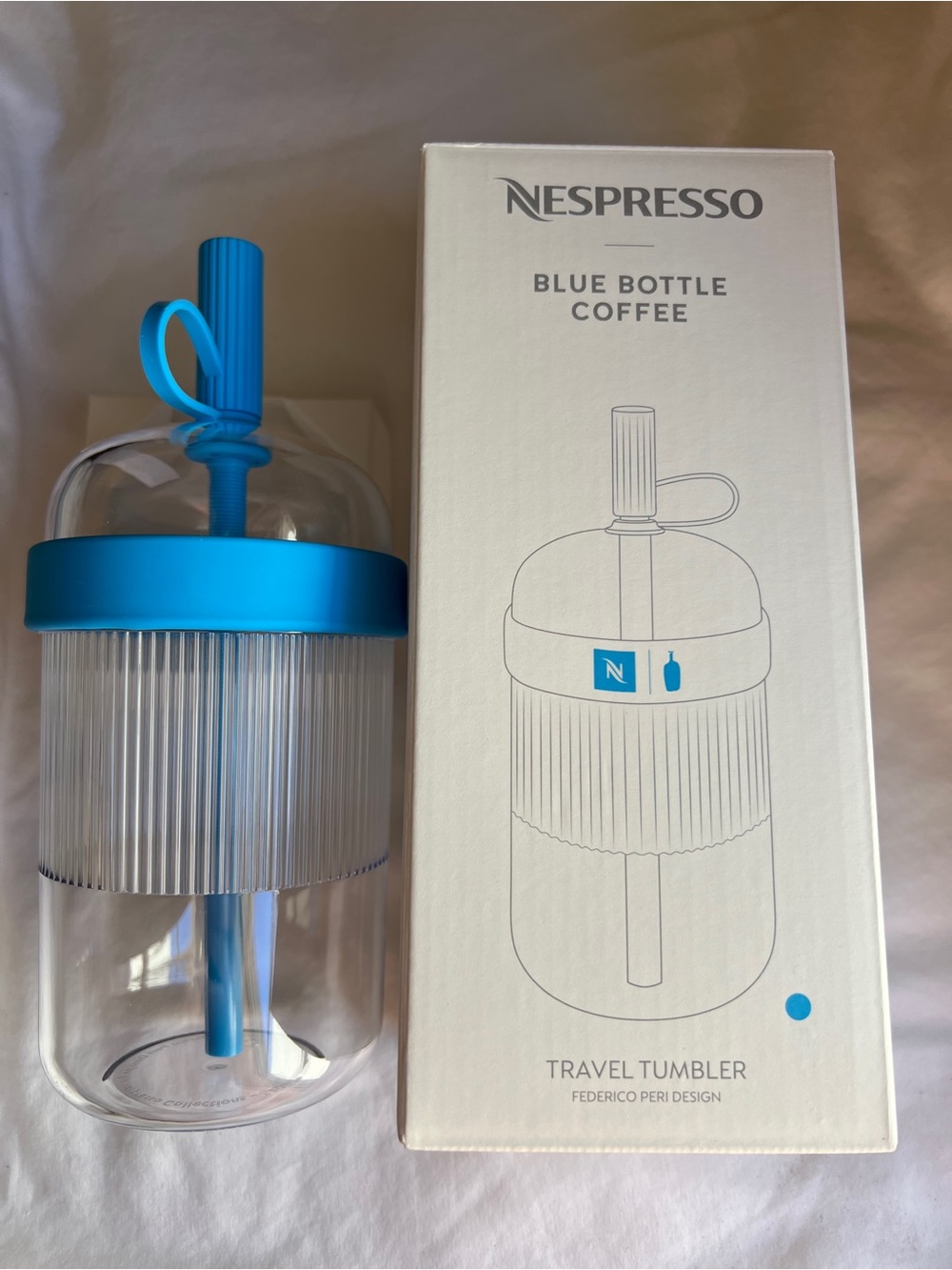 Nespresso Turquoise Travel Tumbler with Straw